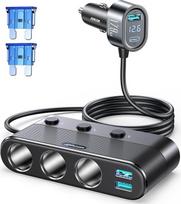 JOYROOM 179 W cigarečių žiebtuvėlio daliklis 7-in-1 PD30W automobilinis USB C įkroviklis su 1 m kabeliu, 12 V/24 V trigubas kištukas su LED voltmetru, kelių lizdų daliklis, skirtas iPhone 17/Samsung S26