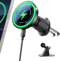 JOYROOM Magsafe automobilinis laikiklis su įkrovimo funkcija 2-in-1 rinkinys [patobulintas dvigubo kablio spaustuko dizainas] Mobiliojo telefono laikiklis automobilyje su įkrovimo funkcija 15 W, mobiliojo telefono laikiklis automobilyje su iPhone 17 Pro M