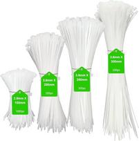 Kabelbinder, weiß, robust, 2000 Stück, verschiedene Größen (100 mm, 200 mm, 250 mm, 300 mm), selbstsichernde Nylon-Kunststoff-Drahtbinder für Garten, Haus, Garage