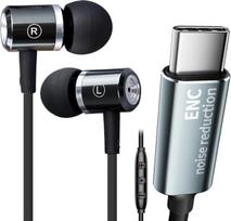 Kabelinės ausinės su ENC triukšmo slopinimo mikrofonu, USB C vidinės ausinės su mikrofonu ir dinaminiais bosais, DAC C tipo laidinės ausinės, slopinančios triukšmą ir sugeriančios garsą