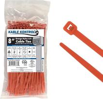 Kable Kontrol Cable Ties Orange 8 Inch Pack of 100 50lb Tensile Strength Self Locking Nylon Cable Ties Wire Wraps for Indoor Outdoor Use