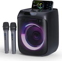 Karaokės aparatas su 2 mikrofonais, nešiojamoji garso atkūrimo sistema su nuotolinio valdymo pulteliu, karaokės dėžutė su LED žibintais, "Bluetooth" muzikinė dėžutė, FM radijas, TWS/TF/USB/AUX, idealiai tinka vakarėliams viduje ir lauke.