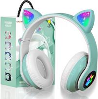 Katės ausinės ausinės Vaikų gimtadienio dovanos Vaiko LED katės ausys Sulankstomos belaidės "Bluetooth" ausinės su mikrofonu mobiliajam telefonui, planšetiniam kompiuteriui (žalios spalvos)