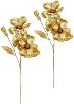 Künstliche Magnolie Metallic-Effekt 2er Set 68 cm glänzend Deko langlebig pflegeleicht seiden blute Vase Arrangement Hochzeit Wohnraumdekoration Weihnachtsdeko Weihnachtblume für Kränze Adventskranz