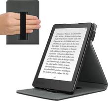 kwmobile "Kobo Aura Edition 2" dangtelis - PU odos elektroninės skaityklės dėklas su integruotu dirželiu rankai ir stovu - juodas