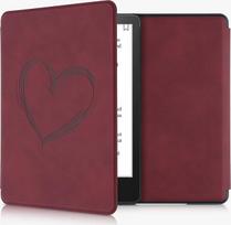 kwmobile dėklas, suderinamas su "Amazon Kindle Paperwhite 11th Generation 2021" dėklu - dirbtinės odos dangtelis - Heart Brush Dark Red