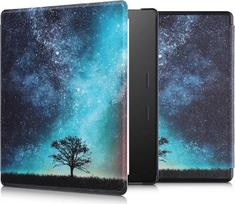 kwmobile Flip Case Compatible with Amazon Kindle Oasis 10th Generation - dėklas eReader - Galaxy Tree Meadow Blue Grey Black