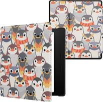 kwmobile Flip Case Compatible with Amazon Kindle Oasis 10th Generation Case - eReader Case - Penguins Grey Yellow Brown