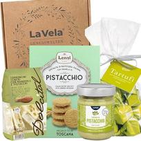 La Vela Genusswelten Dolce Pistacchio dovanų rinkinys - itališkų pistacijų dovanų rinkinys su pistacijų kremu, triufelių šokoladu, torroncini ir biscotti
