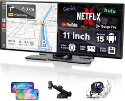 LAMTTO 11 colių belaidis "CarPlay" "Android" automobilio ekranas su "Gemini AI" "Android 15" automobilinis radijas 8 branduolių 4+64GB "G00gle Play" programėlės atsisiuntimas "Net-Flix YouTube" "Bluetooth" 1080P atbulinės eigos kamera Internetinis ir nepr