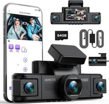 LAMTTO 4 kanalų prietaisų kameros automobiliams 360 laipsnių, prietaisų kameros 2K priekinė 1080P galinė interjero šoninė automobilio kamera su 5GHz "WiFi" programa, 24/7 parkavimo kambario stebėjimas, G jutiklis ir IR naktinis matymas, įskaitant 64GB kor