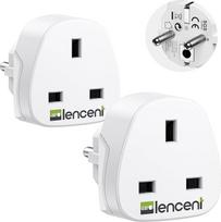 LENCENT 2 x kelioninis maitinimo adapteris iš Jungtinės Karalystės kištukinio lizdo į Europos lizdą [3250W/13A MAX], Jungtinės Karalystės adapteris, Jungtinės Karalystės ir Airijos adapteris, kelioninis adapteris iš anglų kalbos į vokiečių lizdą