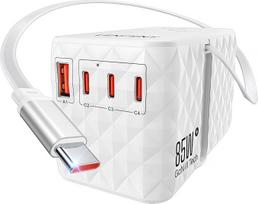 LENCENT 85 W pasaulinis kelionių adapteris su ištraukiamu kabeliu, universalus kelioninis kištukinis pasaulinis kelionių adapteris su 1 USB A ir 3 USB C, tarptautinis kištukinis adapteris Japonijai, Tailandui, JAV, Anglijai, Australijai