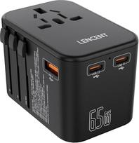 LENCENT universalus kelioninis adapteris, GaN III 65 W pasaulinis įkroviklis su 1 USB ir 2 USB-C PD greituoju įkrovimu, tarptautinis kelioninis adapteris telefonams, nešiojamiesiems kompiuteriams, skirtas A/C/G/I tipo (JAV, JK, ES ir JAV) lizdui