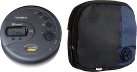 Lenco CD-300 - nešiojamasis CD grotuvas "Walkman" - "Bluetooth" diskmanas - 2 x 2000 mAh baterija - ausinės - "Micro USB" įkrovimo laidas - juodas ir "Hama" CD grotuvo dėklas "Discman" ir 3 CD, juodas/mėlynas