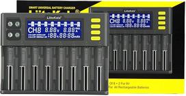 LiitoKala LII-S8 18650 akumuliatorių įkroviklis, 8 lizdų 9 V akumuliatorių įkroviklis su LCD ekranu, Li-Ion LiFePO4 NI-MH NI-Cd AA AAA C 21700 26650 13650 16340 18700 RCR123 akumuliatorių įkroviklis