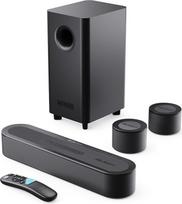 MAJORITY Bowfell Halo Atmos garso juosta TV įrenginiams, 300 W garsiakalbis televizoriams su žemų dažnių garsiakalbiu, 5.1 Dolby Atmos namų kino erdvinio garso sistema, belaidis su HDMI eARC, mini garso juosta, kompiuteris