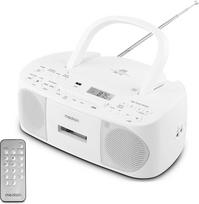 MEDION E65010 Stereofoninis radijo imtuvas CD grotuvas Kasetės USB prievadas AUX garso įvestis MP3 atkūrimas FM PLL radijas 40 stočių atmintis Baterija valdomas nuotolinio valdymo pultas Baltas