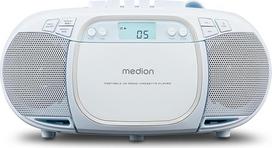 MEDION E66476 Stereo garso sistema (Boombox, CD grotuvas, MP3, kasetė, nešiojamas kasečių grotuvas vaikams, FM radijas, AUX, ausinės, maitinimo šaltinis ir baterija) Mėlyna