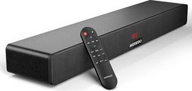 MEREDO Soundbar 2.1 Wood TV įrenginiams 150 W su integruotu žemų dažnių garsiakalbiu, ARC kabeliu, optiniu, AUX, BT 5.0 5 EQ režimais Garso kolonėlių sistema televizoriui, skirta namų kinui 71 cm