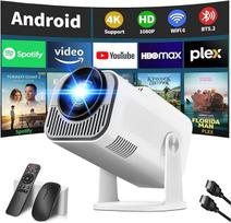 Mini projektorius 4K 1080P Full HD vaizdo įrašo nešiojamasis projektorius su "WiFi 6" ir "Bluetooth 5.2", automatinis lizdinės plokštumos reguliavimas, integruotos išmaniosios programėlės su 270° pasukimo galimybe, skirtas USB/TV atmintinėms/HDMI, baltos