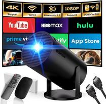 Mini projektorius 4K Full HD 1080P su programėlėmis, išmanusis projektorius su "WiFi 6" ir "Bluetooth 5.2", automatinis pasukamas 180° kampu, suderinamas su HDMI/TV atminties kortele/ atminties kortele/nešiojamuoju kompiuteriu, juodas
