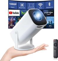 Mini projektorius 4K Full HD 1080P, nešiojamasis projektorius su "WiFi 6" ir "Bluetooth 5.4", automatinio ir rankinio fokusavimo funkcija, 180° pasukimas, suderinamas su "iOS" / "Android" / HDMI / TV Stick / nešiojamuoju kompiuteriu / kompiuteriu
