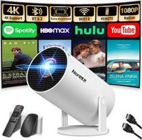 Mini projektorius 4K, 1080P Full HD vaizdo projektorius Nešiojamasis projektorius su "WiFi 6" ir "Bluetooth 5.2", automatinis lizdinės plokštumos koregavimas Integruotos išmaniosios programėlės su 180° pasukimo galimybe USB/TV atmintinė/HDMI