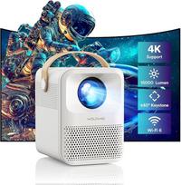 Mini projektorius 4K, WOLFANG 5G WiFi "Bluetooth" nešiojamasis projektorius, 1080P, 15000 liumenų, lizdinės plokštumos korekcija, du stereofoniniai garsiakalbiai, 200 colių, priartinimas, suderinamas su telefonu / nešiojamuoju kompiuteriu / "Fire Stick" /