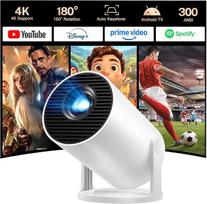 Mini projektorius su "Wi-Fi" ir "Bluetooth", integruota "Android 14", 1080P 4K palaikymas, nešiojamas projektorius LYNCAST 180° kampu pasukamas atnaujintas projektorius namų kinui, naudojimui lauke HY300 Pro