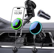 MOKPR "Magsafe" laikiklis automobiliui, 15 W "Magsafe" mobiliojo telefono laikiklis automobiliui su įkrovimo funkcija Magnetinis belaidis mobiliojo telefono laikiklis automobiliui su įkrovimo funkcija, skirtas "iPhone 16/15/14/13/12" (tamsiai juodas)