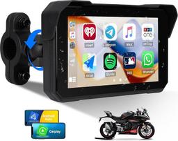 Motociklų GPS CarPlay ekranas su belaidžiu "Carplay" ir "Android" automobiliu, nešiojamasis vandeniui atsparus 5 colių jutiklinis ekranas Motociklų GPS CarPlay ekranas palaiko "Bluetooth" + padangų slėgio stebėjimo sistemą
