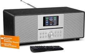 MS4 CD grotuvas DAB radijo HiFi sistema I "Bluetooth" I Stereo sistema Kompaktiška sistema I Akustinis medinis korpusas I CD grotuvas su garsiakalbiais I 40 išankstinių nustatymų, ausinių lizdas I Juoda metalinė spalva
