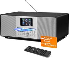 MS4+ CD grotuvas DAB radijo HiFi sistema I Bluetooth I Stereoanlage Kompaktanlage I Akustisches Holzgehäuse I CD grotuvas su Lautsprechern I 40 nustatymų,Kopfhöreranschluss I Metallisch Schwarz