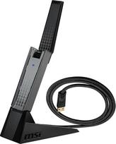MSI AX1800 "WiFi 6" dviejų dažnių USB adapteris - WLAN iki 1800Mbps (5 GHz, 2,4 GHz belaidis ryšys), USB 3.2 Gen 1 Type-A, MU-MIMO, reguliuojama antena, spindulio formavimas, WPA3 - laidinis laikiklis pridedamas