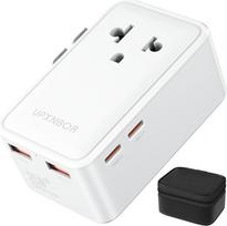 Naujas 2026 itin plokščias kelionių adapteris visame pasaulyje, PD 25W USB-C ir QC 18W USB-A (2A+2C), kelionių įtaisai lėktuvui, adapteris JAV, JK, Japonijai, Tailandui ir Australijai (įskaitant mažą odinį dėklą)