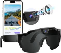 OBEST Išmanieji akiniai su 1080P kamera, AI WiFi HD kameros akiniai, nešiojamieji saulės kameros akiniai su vaizdo įrašymo funkcija ir mikrofonu, veiksmo kamera, skirta lauko sportui, pvz., važinėjimui dviračiu / slidinėjimui / žygiams pėsčiomis