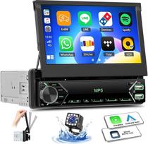 OiLiehu 1Din automobilinis radijas su 7 colių rankiniu ištraukiamu jutikliniu ekranu | Belaidis "CarPlay" ir "Android Car" | Įtraukiama atbulinės eigos kamera ir valdymas vairu | MP5 grotuvas, "Bluetooth", FM radijas, USB/Type-C