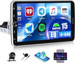 OiLiehu 4G + 64G Android 15 automobilinis radijas 1 DIN su belaidžiu CarPlay Android automobiliu, 10,1 colio IPS pasukamas kampu reguliuojamas ekranas su GPS WiFi Bluetooth Mirror Link FM RDS SWC USB EQ atbulinės eigos kamera