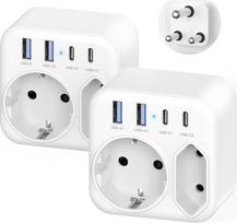 Pietų Afrikos Respublikos kelioninis adapteris Pietų Afrika Vokietija, 4 USB (2 C tipo) ir 2 kintamosios srovės kištukiniai lizdai, Pietų Afrikos Respublikos M tipo kelioninis kištukas Namibijai, Lesotui, Mozambikui, Svazilandui, 2 vnt.