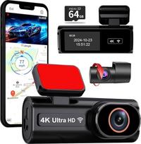 Priekinė galinė 4K + 1080P dviguba kamera su 5GHz WLAN GPS ir 24/7 parkavimo stebėjimo funkcija, užtikrinanti maksimalų saugumą, su ADAS naktinio matymo funkcija ir 170° plačiu kampu - pridedama 64GB SD kortelė