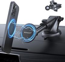 PROfezzion Mobiliojo telefono laikiklis Automobilinis magnetas su siurbtuku ir ventiliacijos spaustuku, suderinamas su "MagSafe", skirtas automobilio langui, priekiniam stiklui, prietaisų skydeliui, ventiliacijai, skirtas "iPhone 17/16/15/14/13 Pro Max" i