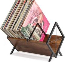 PUERSI Įrašų saugykla, 80 LP plokštelių stovas, 1 aukšto vinilo lentyna su reguliuojama pertvara, vinilo plokštelių priedai, CD, albumų, žurnalų, knygų organizatorius - rudos spalvos
