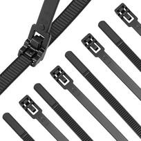 QWORK® Wiederverwendbare und lösbare Kabelbinder, 7,6 mm x 400 mm, schwarz, robust, für den Innen- und Außenbereich, 100 Stück