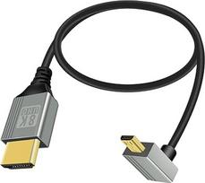 RIIEYOCA 8K mikro HDTV ir HDTVS adapterio kabelis, 90 laipsnių kampu pakreiptas mikro vyriškos lyties į HDTVS vyriškos lyties 8K @ 60Hz 4K @ 120Hz 48Gbps jungiamasis kabelis nešiojamajam kompiuteriui, televizoriui (0,5 m)