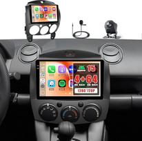 Roinvou 4+128G Android 15 automobilinis radijas Mazda 2 2007-2014 su belaidžiu Carplay Android automobiliui, 9 colių automobilinis radijas su jutikliniu ekranu su GPS navigacija Bluetooth EQ WiFi RDS FM SWC MIC atbulinės eigos kamera
