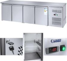 Royal Catering 4 durų šaldomasis stalas su nerūdijančio plieno stalviršiu nuo -2 iki 8 laipsnių C 450L