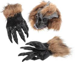SAFIGLE Helovino vilkolakio kostiumo rinkinys, realistiška vilko kaukė ir pirštinės su nagais, puikiai tinka kostiumų vakarėliams ir Cosplay renginiams, unisex