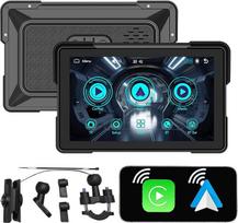 SCUMAXCON Motociklų GPS CarPlay ekranas Nešiojamasis automobilinis radijo imtuvas motociklui Belaidis CarPlay, "Android" automobilis, "Airplay", dviguba "Bluetooth", 7 colių IPS jutiklinis ekranas, IP67 atsparus vandeniui