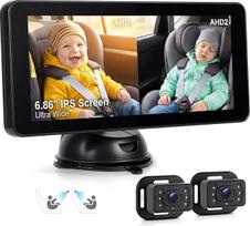 SIXTOP Kūdikių automobilinė kamera su 6,86 colių IPS monitoriumi, naktinio matymo ir 90° plataus kampo 2 HD galinės sėdynės kameros, saugus ir stabilus tvirtinimas automobiliui, visureigiui, furgonui, kad galėtumėte saugiai stebėti kūdikį